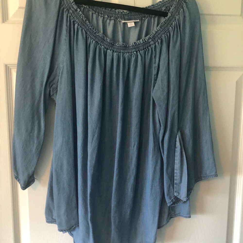 Plus size 2X  blue Jean shoulder top